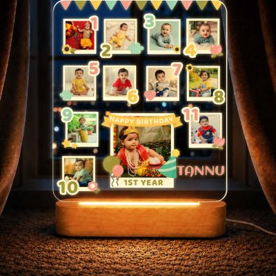 Personalized Baby's 1st Year Growth Journey Acrylic LED Photo Frame Lamp  Ideal First Birthday Decoration & Newborn Keepsake Gift Birthday Gift for Newborns & Toddlers